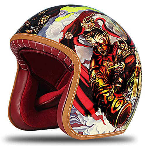Handbemalte Motorradhelm Muster Cafe Racer Stil Jet Helme Retro Scooter Reiten DOT Genehmigt Vintage