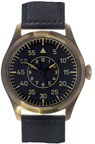 MWC Classic 46mm Luftwaffe Pattern Automatico Acciaio Nero Bronzo Pelle Militare Aviatore Pilot Uomo Orologio