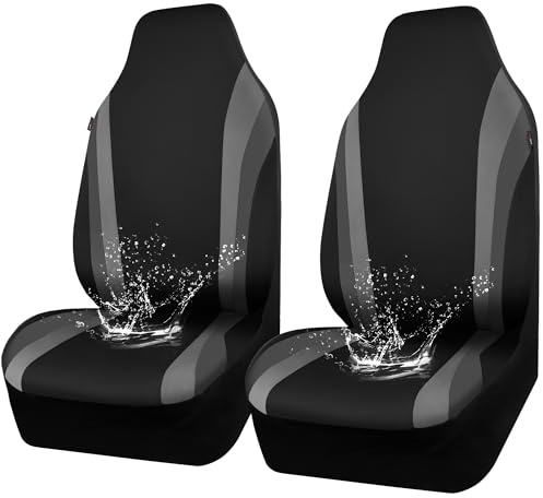 CAR PASS AquaShield Neoprene Waterproof Car Seat Covers for Front Seats Only, High Back Bucket Seat Cover,Airbag Compatible,Line Rider Seat Covers Universal Fit for Truck Van SUV (Black and Gray)