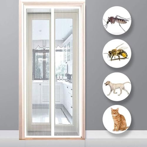Ufamiluk fliegengitter balkontür ohne Bohren 80x215cm Weiß mit Magnet insektenschutz tesa fliegengitter tür Vorhang fliegenvorhang Türvorhang fliegenschutz moskitonetz für tür Terrassentür Balkontür
