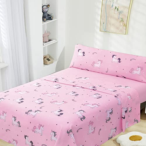 HOMEYA - Juego de sábanas Infantil Cama 105 - Juego de sábana Verano 3 Piezas, 1 Sábana Bajera 105x190, 1 encimera 175x260 y 1 Funda de Almohada 45x125 (Unicornios)