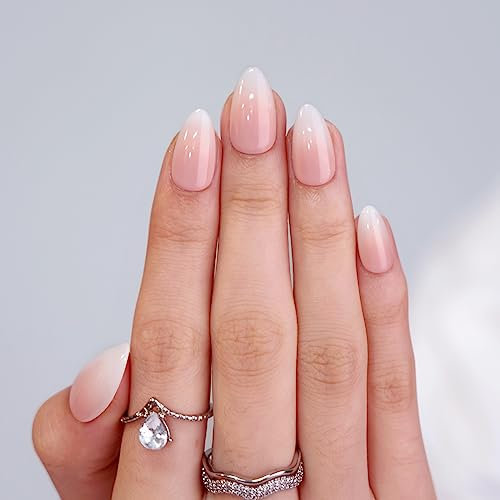BTArtbox Stick On Nails Short - Almond False Nails with Glue, 30 Pcs Soft Gel Press on Nails in 15 Sizes, Reusable Supremely Fit & Natural Fake Nail for Woman, Vanilla Cream Almond