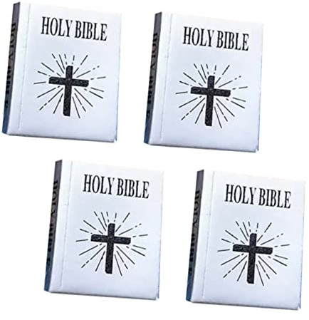 NUOBESTY Miniaturbibel Kleiner Bibel Puppenhaus Deko 4 Stück Papier Miniaturbuch für Kinder Zeitlose Bücher Miniatur Puppenhauszubehör für Bastelarbeiten