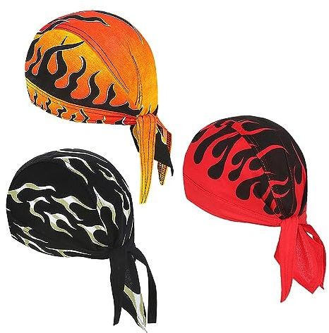 DANLCUPL 3 st DOO trasor Dew Rag skalle keps pirathatt kylande huvudsjal bandana hjälmfoder för män cykling motorcykel, Svart, S-L