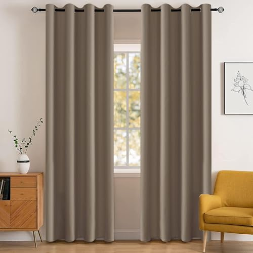 YSTELLAA Gardinen Vorhänge 2er Set, 140×225 cm, Verdunklungsvorhänge Mit Ösen, Thermovorhang Blickdicht Wohnzimmer, Schallschutz Vorhang Schlafzimmer, Outdoor Vorhang Wetterfest, Curry Hell