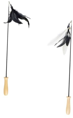 FOMIYES 6stücke Katzen Teaser Sticks Mit Holzgriff Erweiterbare Katzenspielzeuge Für Aktives Und Training Schwarzem Weißem Federaufsatz Für Neugierige Kätzchen