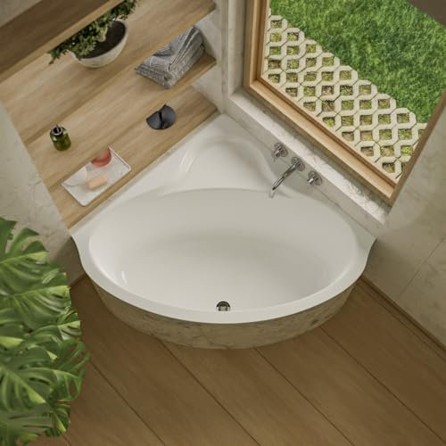 ECOLAM Baignoire d'angle acrylique Bala 140x140cm | revêtement polystyrène 1.040 | pieds siphon silicone | Belle forme | Aspect moderne | acrylique blanc