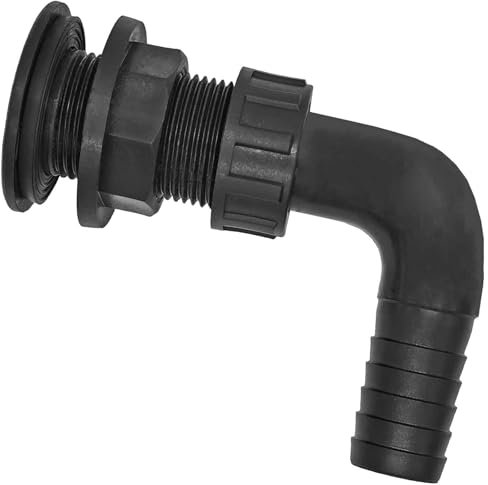 Tank Durchführung mit 90° Grad Winkel für Loch Duchmesser 26mm + Schlauchtülle Außen Durchmesser 19mm - Gewinde Fitting Fass Verschraubung aus Kunststoff