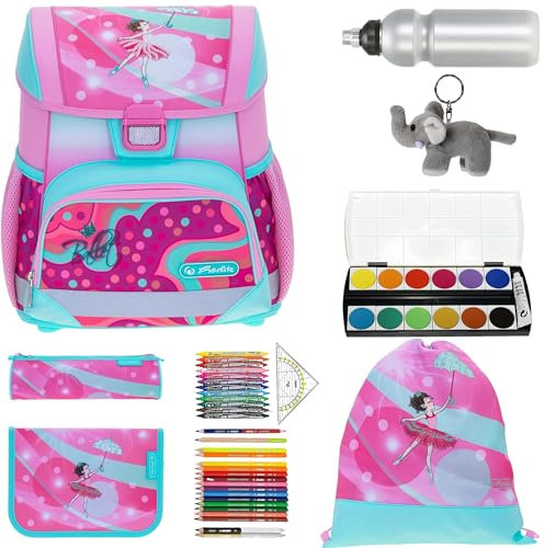 Herlitz Schulranzen Jungen Mädchen Tornister Kinder Ranzen Schultasche Schulmappe Schule leicht mit gefülltem Mäppchen Loop Plus, 8 Teile Set +efk v (Ballet Love 3064 (Tänzerin))
