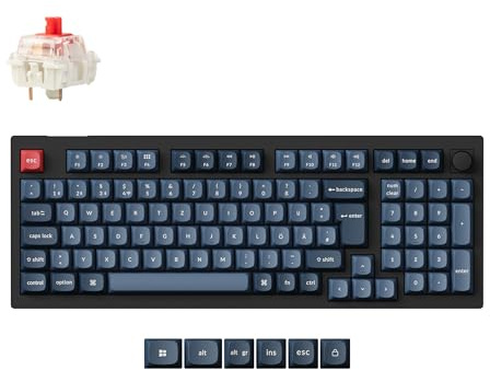 Keychron V5 Max QMK Wireless Custom Knob Mechanische Tastatur,DE-ISO 100-Tasten Programmierbar Bluetooth/2.4 GHz/Kabelgebunden mit RGB Hot-swappable Gateron Roter Schalter