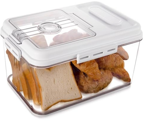 Abiudeng Airtight Bread Bin for Kitchen Storage and Organization Time Recording Box with Lid 10 kg Clear Storage Container for Rice Homemade Toast Bagel Pastries Rolls Cake and Pet Food-M