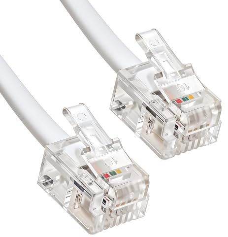 RJ11 Cable for Landline Telephone, Router, Modem to Phone Socket/Microfilter - ADSL Internet for BT/Talk Talk/Sky Broadband/Plusnet/Vodafone - White (1M)