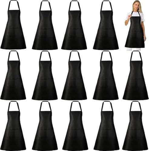 Tczecoo 18 Stück Küchenschürze, Schürzen mit 2 Taschen, Latzschürze für Küche Grill Malerei Produktion, Kochschürze Weiß für Männer und Damen,60 x 70 cm