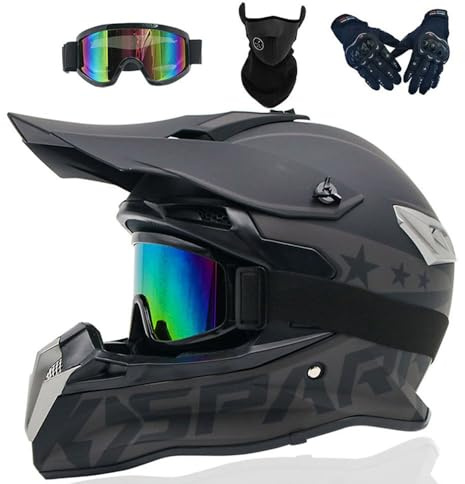 SMTSEC Casco da Motocross Bambini Adulti Dirt Bike Offroad Caschi da Cross Uomo ATV Casco da Moto per Giovani MX Enduro Casco Integrale MTB con Occhiali Maschera Guanti Casco da Discesa,Color/L-M