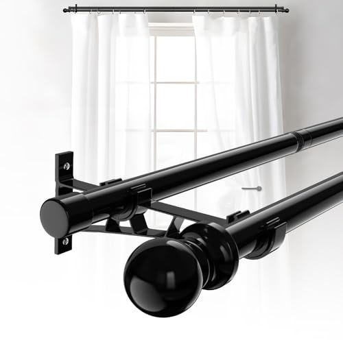 Double tringles à rideaux pour fenêtres 78-114cm, 25 mm de diamètre Heavy Duty Epissure réglable Décorative Blackout Tringles à rideaux pour fenêtres avec supports