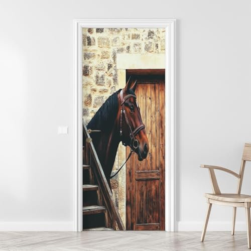 Türbekleben Tier Pferd Türtapete, Selbstklebend TürPoster Tier Pferd Türbilder, 3D Fototapete Türfolie Poster Tapete Türaufkleber XXL Tür Tapeten 90 x 200 cm q1869