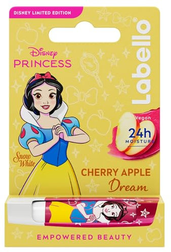 Labello Disney Princess Limited Edition Cherry Shine 4.8 g, Balsamo labbra colorato con design con Biancaneve, Burrocacao bambina 3+ idratante 24h, Burrocacao labbra lip balm con aroma di Ciliegia