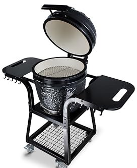 Kamado SE-19TR Grill mit Trolley Schwarz 50cm Grilldurchmesser, Grillrostdurchmesser 43cm, BBQ Keramik Holzkohlegrill Grill mit Holzkohle