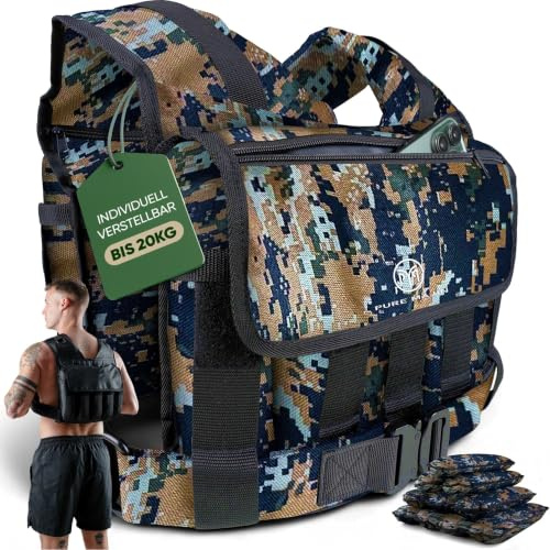 Gewichtsweste PURE MAJIN® 20kg verstellbar [mit Tasche & Metallgurt] | Fitness Workout Laufen Calisthenics Equipment Weighted Vest Trainingsweste Laufweste