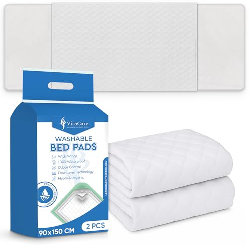 2 x Washable Incontinence Bed Pads with Tucks/Flaps | 90 x 150 cm | Incontinence Bed Sheets | Suitable for King Bed | Reusable & White | Absorbent Pads | (1 Pack of 2)