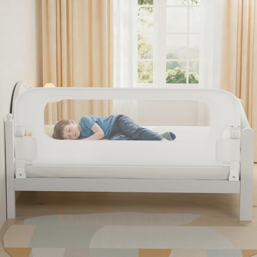 NUTIKAS Baby Bed Rail Guard for Toddlers - 78 Toddler Bed Rails for Twin, Full, Queen, King Bunk Size Bed Swing Down Bedrail Extral Tall Child Safety Side Railing Guards for Kids White