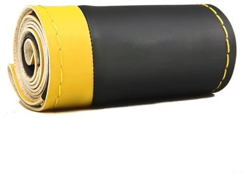 Fauhapyway Funda de cuero de microfibra para volante, envoltura cosida a mano para vehículo con aguja de hilo para automóviles SUV y camiones de 38 cm (amarillo)