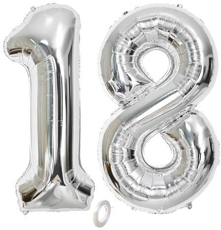 Balorise 40 Zoll Aluminium Luftballon Silber Zahl 18/81, Helium Unterstützt, Ballon Nummer 0-9, 10-100 (101cm), große Folienballons Dekoration für Geburtstagsfeier, Hochzeit, Jubiläum