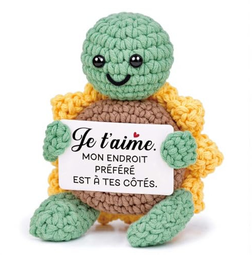 CheriGift Cadeau Couple Amoureux pour Femme Homme - Tortue en Crochet Main Romantique avec Carte Je t'aime - Anniversaire Ou Mariage Cadeau Original pour Couple Petite Amie Petit Ami