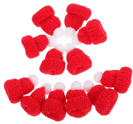 TOYZFRIENDY 12 Stück Kleiner Strick Weihnachtsmannmützen Rot Selbstgemacht Bastelzubehör Zum Dekorieren Von Puppen Und Weihnachtsdeko
