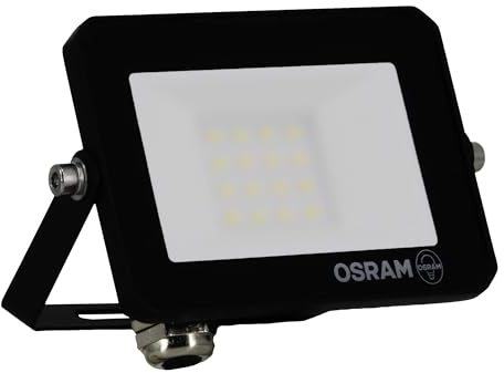 Foco LED OSRAM LUX moderno de 10 W, 900 lm, 3000 K, para exterior, con sensor, IP65, aluminio negro, cristal esmerilado.