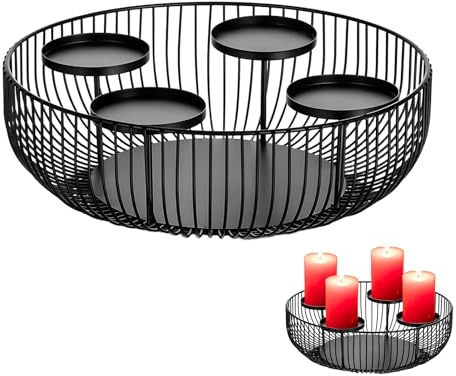 ACAREY Weihnachtsdeko Adventskranz Modern Metall Schwarz Adventsgesteck Länglich Adventkranz Gestell mit Kerzenhalter Weihnachten Adventsteller für Weihnachtsdeko Tisch (B)