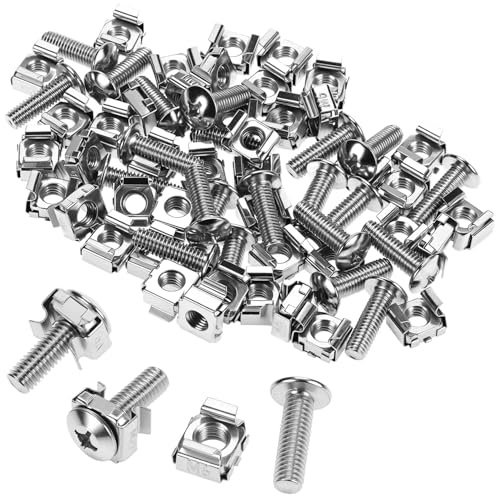 QWORK® - 110 Pcs/55 Set tuercas enjauladas, tornillos y arandelas M6 x 20 mm para montaje en rack, acero al carbono, para gabinetes de servidores y racks de audio