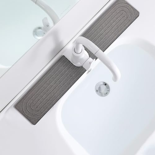 Tapis de Robinet pour évier de Cuisine Tapis Evier Cuisine Tapis Robinet Evier Cuisine Tapis de Sechage Evier Tapis Anti Eclaboussure Evier Cuisine Tapis Robinet Pierre Absorbante Gris 60×10cm