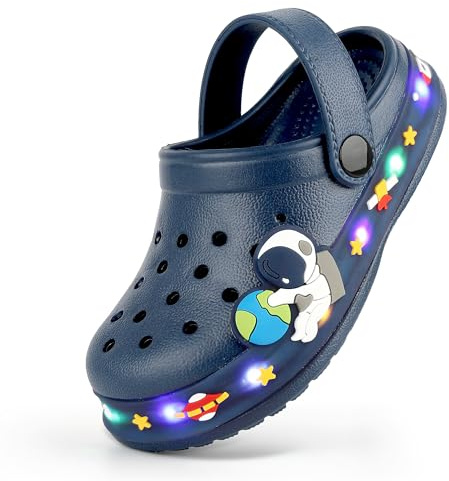 GULAKY Zoccoli per bambini, pantofole per bambini, sandali per ragazze, scarpe da giardino, strisce LED, Carino Navy, 28 EU