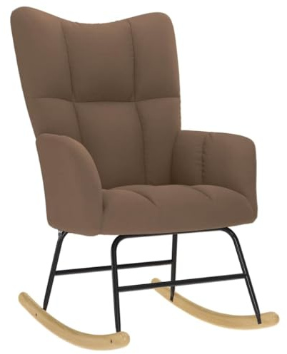 Hommdiy Schaukelstuhl Lesesessel Schaukelsessel Wohnzimmer Stillsessel Relaxsessel Braun Stoff