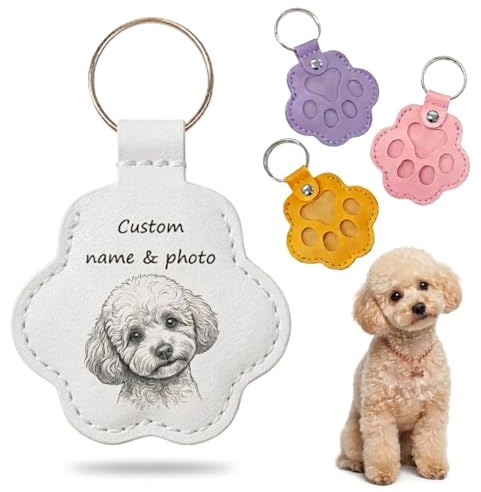 Umitive Souvenir Personnalisé pour Chien ou Chat, Porte-clés Photo et Nom, Boîte à Poils, Cadeau en Cuir Gravé en Mémoire d'un Animal, Cadeau Portable pour Amoureux des Animaux