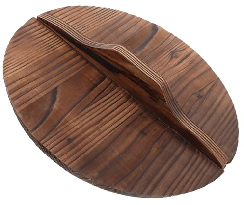 GAROZATION Wooden Wok Lid 26cm with High Handle, Carbonized Pine Wood Pot Cover, Anti-boil over Splash Guard for Cast Iron and Stir Fry Pans, Kitchen Cooking Tool,