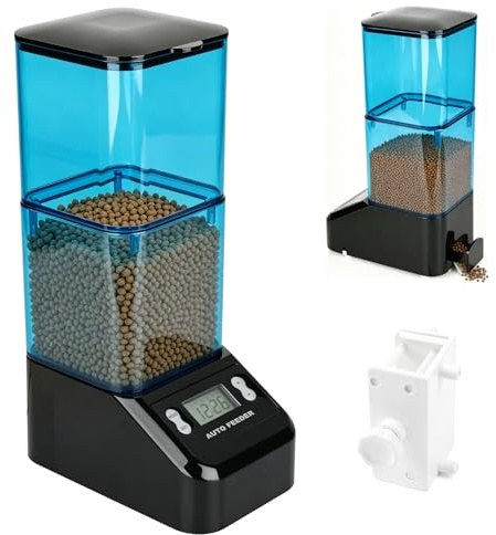 Automatischer Futterautomat für den Innenbereich,2L Futterautomat mit Timer | 1-6 Mahlzeiten/Tag, Anti-Blockier-System, Manuell/Auto Modus, Batterie/Netzbetrieben,für Koi, kleine Innen-Teiche & Aquarium