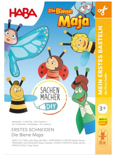 HABA Bastelset Erstes Schneiden – Die Biene Maja Papier-Kreativset ab 3 Jahren | Ausschneiden lernen, inklusive Stickerbogen für 6 Insekten-Figuren