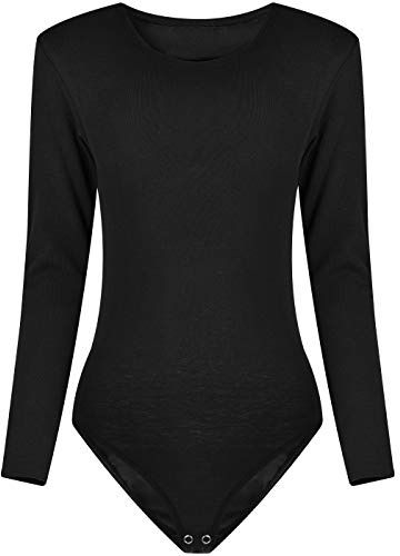 Evoni Body à manches longues pour enfant - Coton avec élasthanne, respirant et extensible, boutons-pression à l'entrejambe, unisexe, combinaison de ballet, Noir , 98
