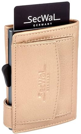 SecWal Kartenetui mit Münzfach Druckknopf inkl. Geschenkbox - Made in Germany - Echtleder Mini Geldbörse inkl. E-Book für Damen und Herren - RFID Schutz Geldbeutel klein (Metallic Rosé)