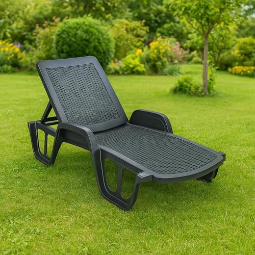 Dmora - Sonnenliege Milano, verstellbare Gartenliege mit Armlehnen, Outdoor-Liege, 100 % Made in Italy, 192 x 71 x 100 cm, Anthrazit