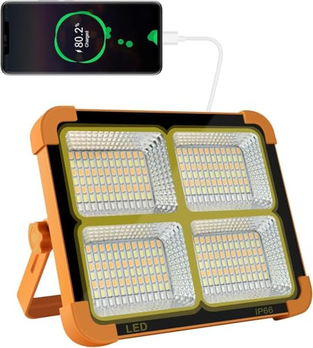 CosyEasy Projecteur LED Rechargeable 100W 10000LM, Lumière de Travail Lanterne Portable avec Panneau Solaire, 16500mAh USB Lampe Rechargeable, pour Camping, Chantier, Garage, Atelier (A) D8