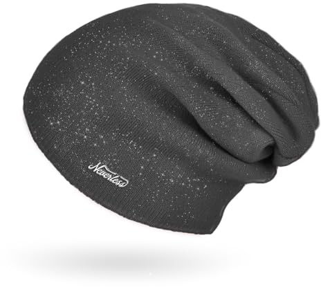 Neverless® Damen Mütze Herbst Strick-Beanie ungefüttert Feinstrick Glitzer Slouch einfarbig Uni