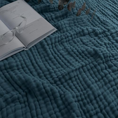 Musselin-Decke für Erwachsene, extra großer Überwurf, 127x152 cm, 6-lagige, kühlende Baumwollweichheit, atmungsaktiver und Warmer Überwurf für Schlafzimmer, Wohnzimmercouch (Neptun, Throw – Musselin)