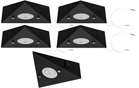 Trango 5er Set Küchen-Unterbauleuchte in Matt-Schwarz 6740-55 *COOK* Einbauleuchte - Einbaustrahler inkl. 5x 4,8 Watt LED Modul 3000K warmweiß Dreieckleuchte – Küchen-Schrankleuchte 230V erweiterbar