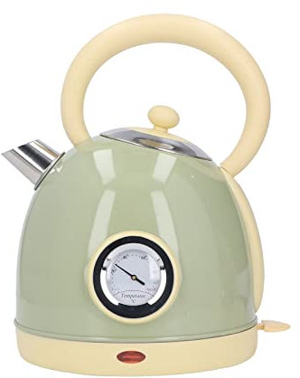 Hervidor Eléctrico de 1,8L, con Base de 360°, Termómetro e Interruptor Indicador, Ebullición Rápida, Protección Contra La Ebullición en Seco, Hervidor de Agua Retro para Preparar Té, Café(Verde)