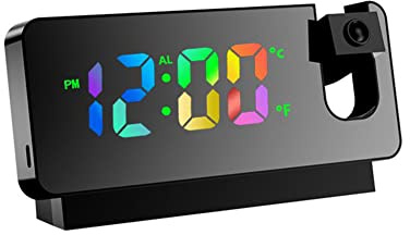 SPORTARC Projektion Wecker, LED Nachttisch mit FM Radio Digitaluhr，Digitalanzeige und -dimmer, Doppelalarme, USB-Anschluss, Snooze, Temperaturanzeige, 12/24h, für Decke, Wand, Haus, Schwarz