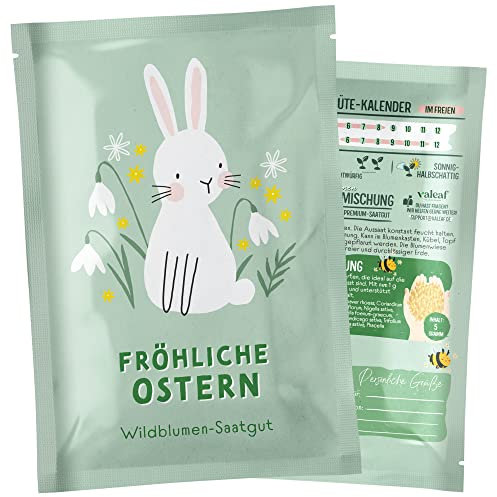 valeaf Blumensamen Wildblumenwiese I Blumen Saatgut als Ostergeschenk, Ostergras Samen I Blumen Samen Oster Geschenk u. Oster Geschenk Kinder I Wildblumen Samen I Blumensamen Tütchen für Blumenwiese