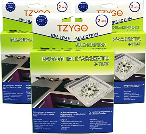 TZYGO Silberfischchen S-Trap | Silberfischchenfallen für Innen und Außen | Packung mit 6 Fallen + 2 Ködern